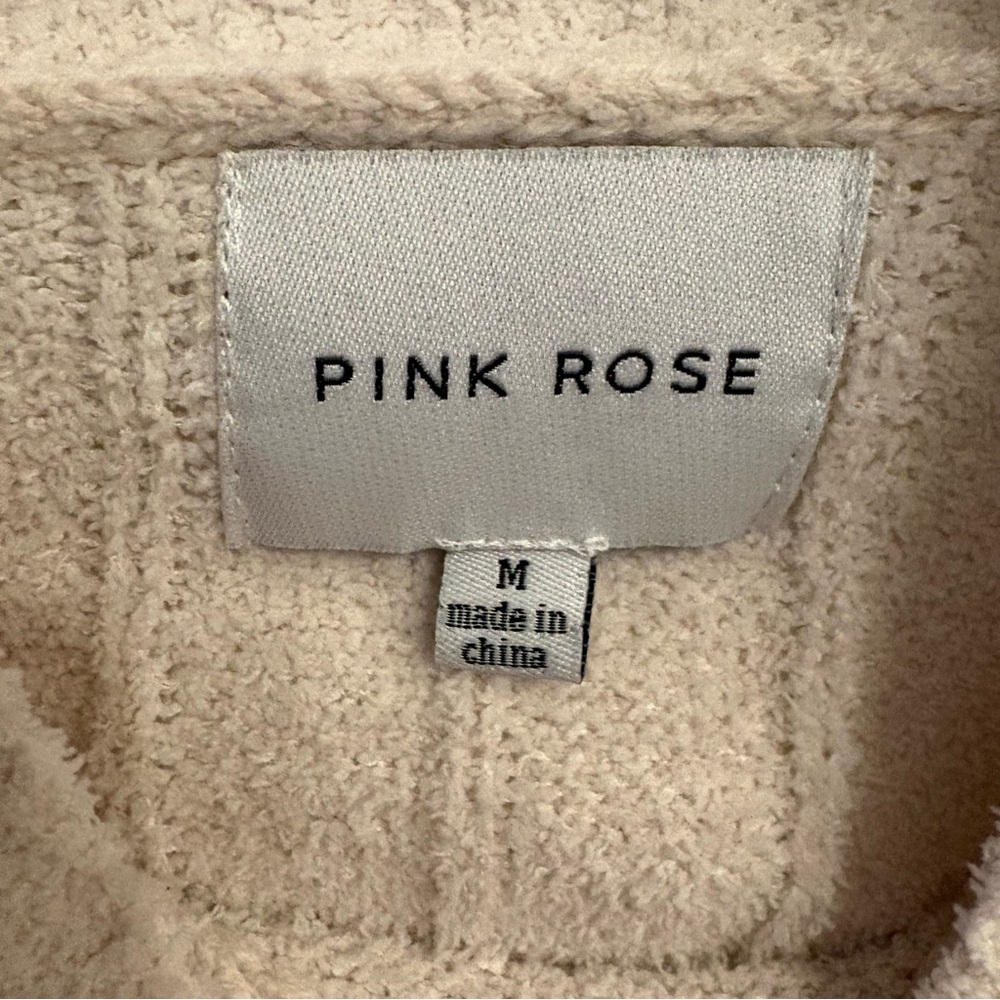 🔴 Pink Rose Fuzzy Ribbed Mock Neck Sweater Cropped Pullover Knit Cream Ivory M - Picture 4 of 6